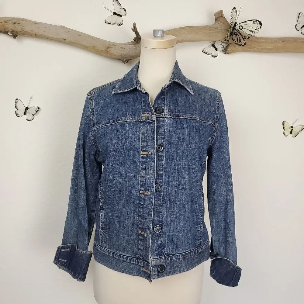 Ann Taylor blue denim jacket button up